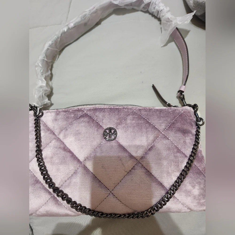 Tory Burch Willa Zip Quilted Handbag Lilac Gunmetal NWT - Picture 11 of 16